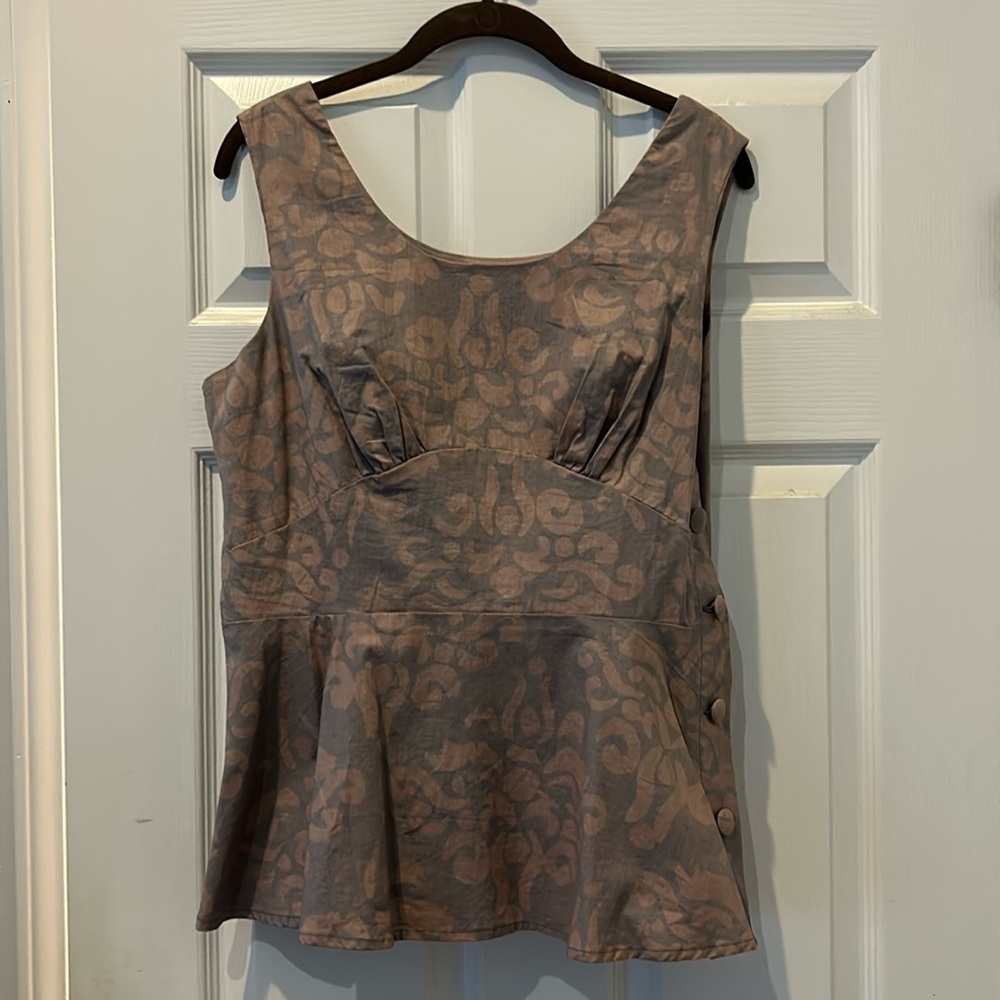 Linen Batik Structured Peplum Top - image 1